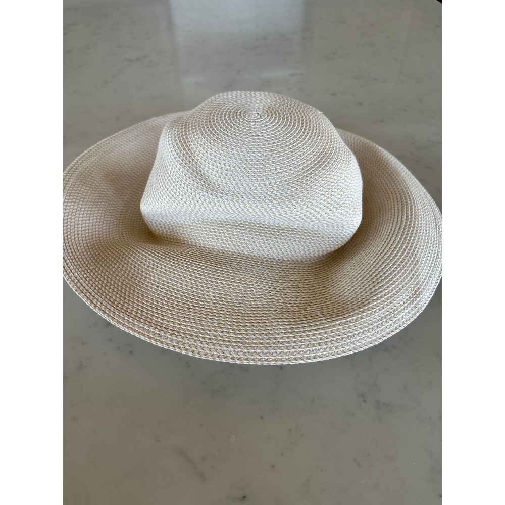 Eric Javits New York Squishee Straw Sun Hat Packable Cream Tan Wide Brim - Picture 5 of 8